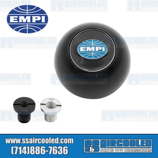 EMPI VW Shifter Knob, EMPI Logo, Aluminum, Black, 00-4681-0