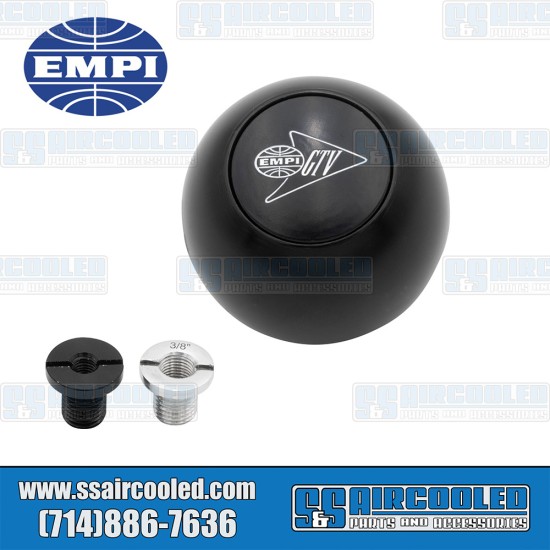 EMPI VW Shifter Knob, GTV Logo, Aluminum, Black, 00-4682-0