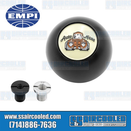 EMPI VW Shifter Knob, AutoHaus Logo, Aluminum, Black, 00-4685-0