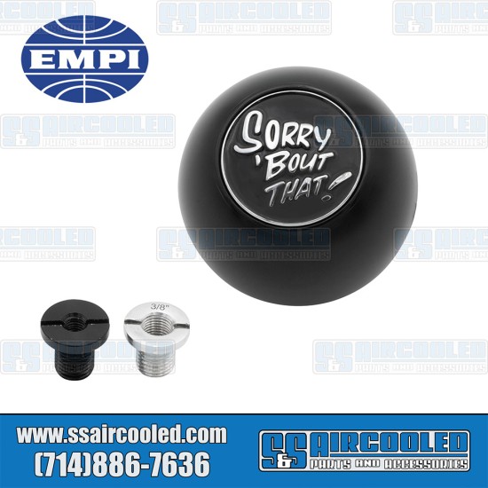 EMPI VW Shifter Knob, Sorry Bout That Logo, Aluminum, Black, 00-4687-0