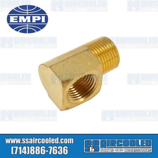 EMPI VW Oil Hose Fittings, 3/8 NPT Female to 3/8 NPT Male, 90 Deg, Brass, 00-9227-0