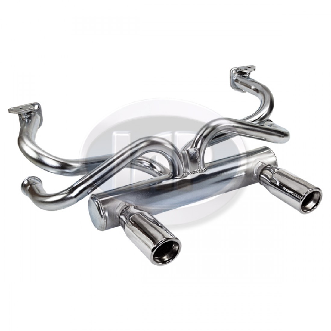 2 Tip Exhaust System, 1-3/8in. Header, Galvanized w/Chrome Tips, VW Bug ...