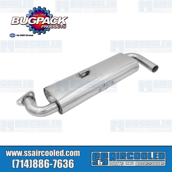 Bugpack VW Single Quiet Pack Muffler, Standard Header, Stainless Steel, B2-5420-S