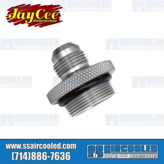 JayCee Enterprises VW Oil Filler Cap/Breather, -10 AN Male Fitting, Aluminum, Silver, JC-2228-0